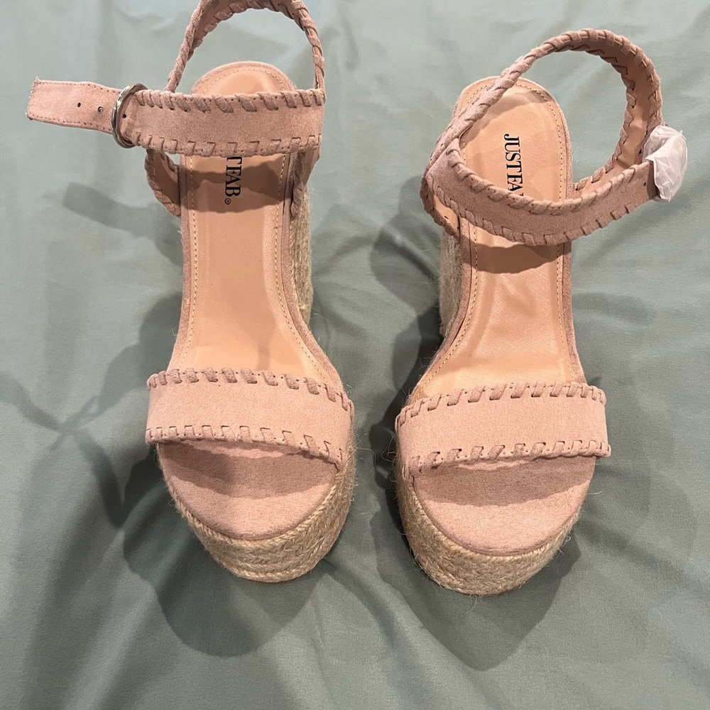 JustFab Tan Wedge Sandals with Braided Straps